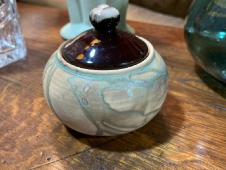 Small round ceramic vase with brown lid Discount