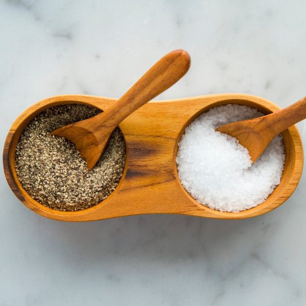 Teak Salt and Pepper Bowl Set with Spoons Online