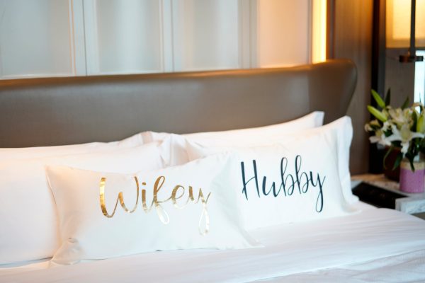 Shiraleah Set of 2  Hubby Wifey  Standard Pillow Cases, Ivory - FINAL SALE ONLY For Discount