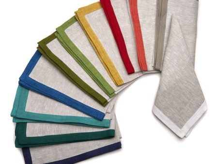 Cabana Border Flax Napkins - Set of 4 For Discount