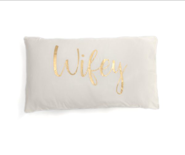 Shiraleah Set of 2  Hubby Wifey  Standard Pillow Cases, Ivory - FINAL SALE ONLY For Discount