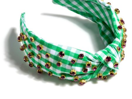 Shiraleah Embellished Gingham Knotted Headband, Green For Cheap