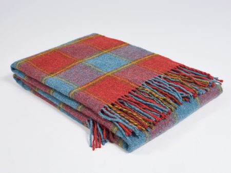 Red Blue and Yellow 100% Shetland Wool Throw Blanket Fashion